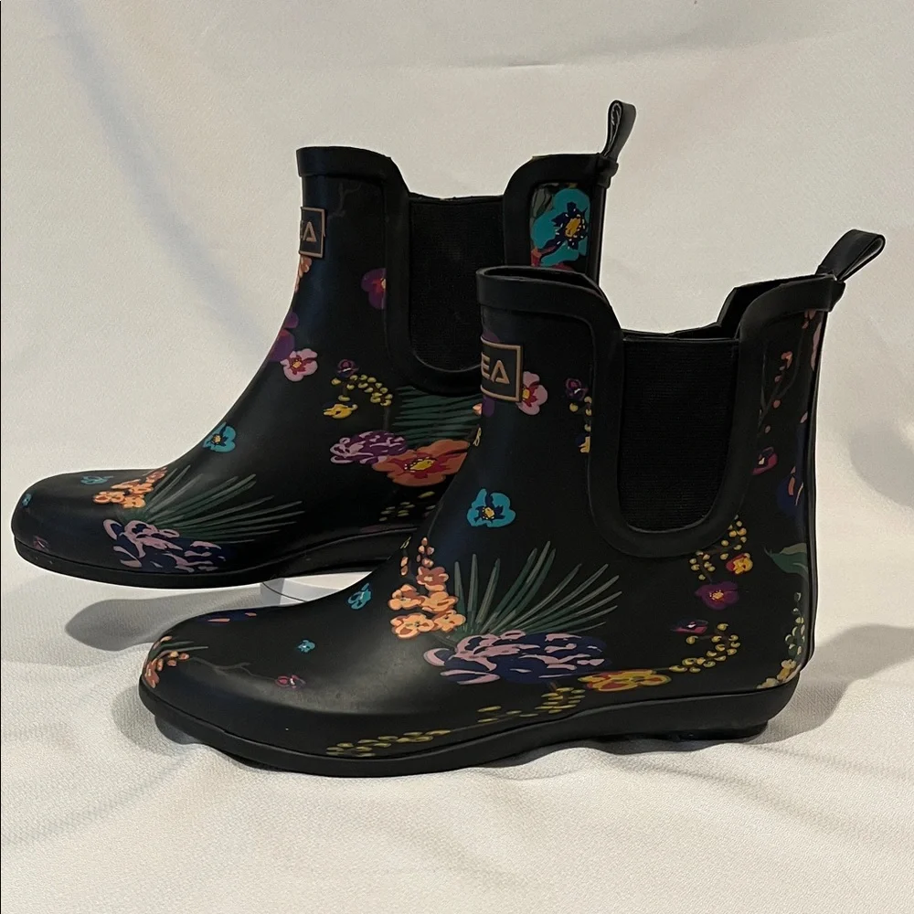 HISEA Floral Short Rain Boots - Black